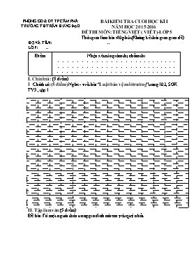 Đề kiểm tra cuối học kỳ I môn Tiếng Việt + Toán Lớp 5 - Năm học 2015-2016 - Trường Tiểu học Số 2 Ân Đức (Có đáp án)